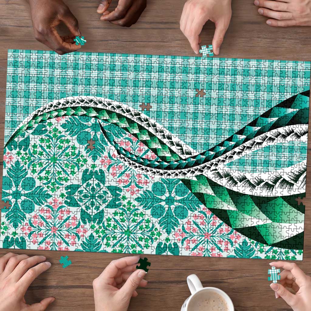 Aloha Vintage Palaka Floral Hawaiian Quilt Puzzle Polu Motif - Polynesian Pride