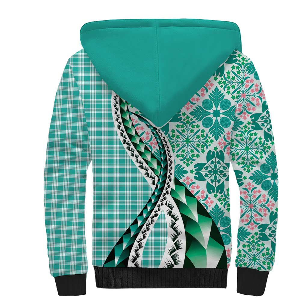 Aloha Vintage Palaka Floral Hawaiian Quilt Sherpa Hoodie Polu Motif - Polynesian Pride
