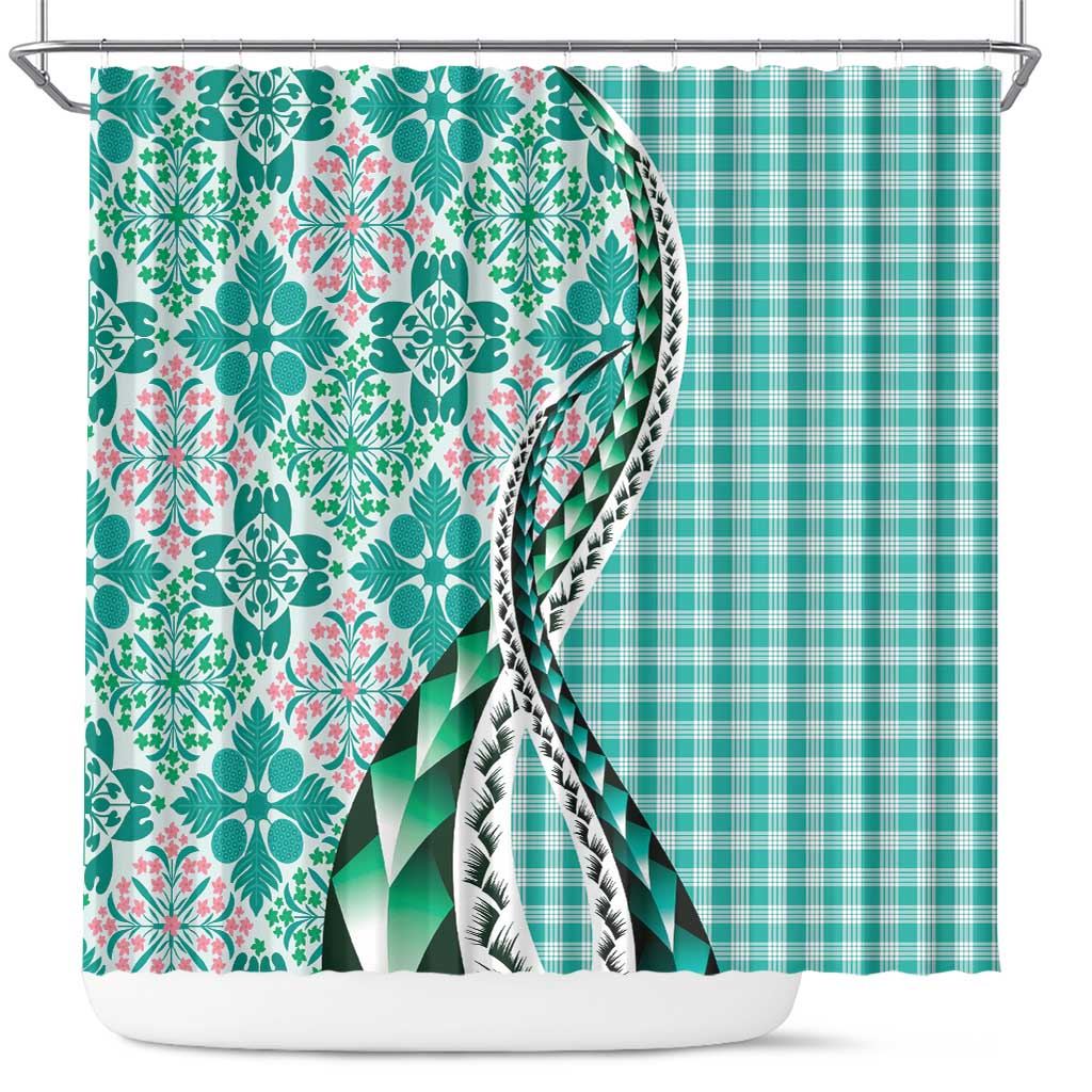 Aloha Vintage Palaka Floral Hawaiian Quilt Shower Curtain Polu Motif - Polynesian Pride