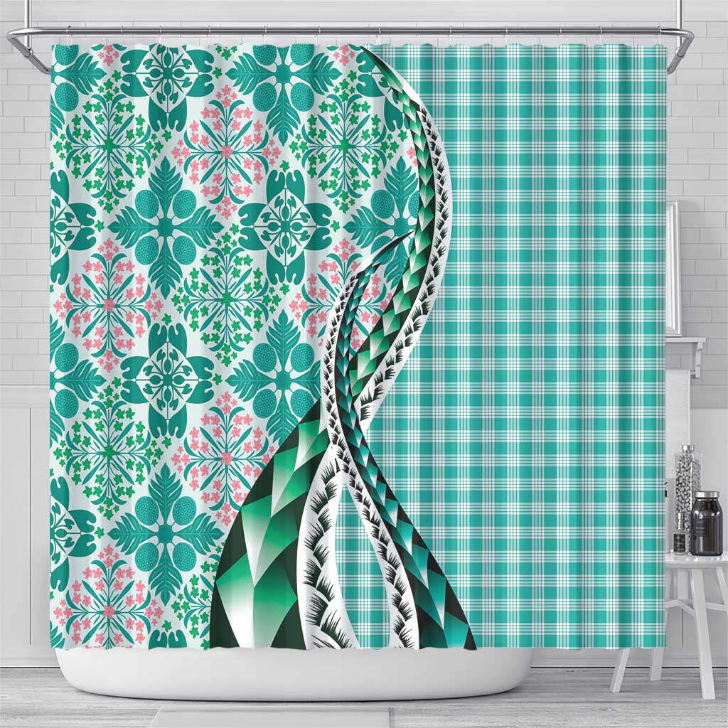 Aloha Vintage Palaka Floral Hawaiian Quilt Shower Curtain Polu Motif - Polynesian Pride