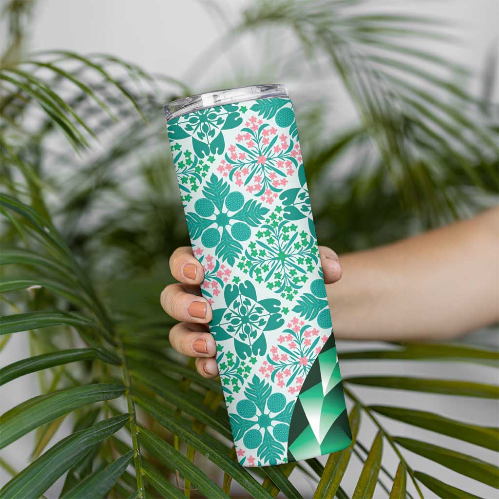 Aloha Vintage Palaka Floral Hawaiian Quilt Skinny Tumbler Polu Motif - Polynesian Pride