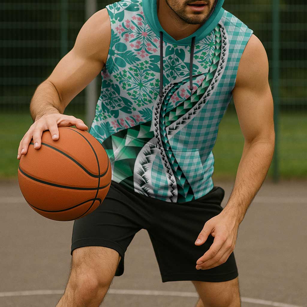 Aloha Vintage Palaka Floral Hawaiian Quilt Sleeveless Hoodie Polu Motif - Polynesian Pride