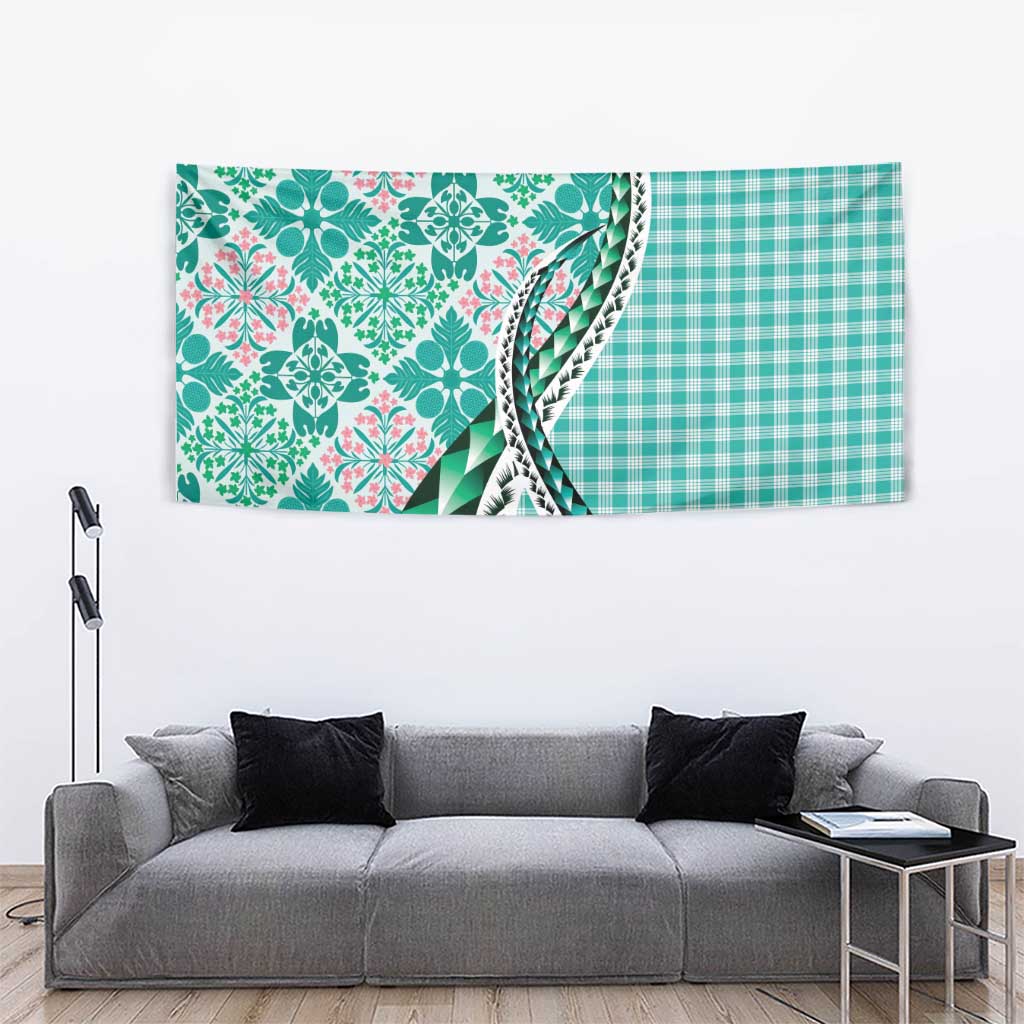 Aloha Vintage Palaka Floral Hawaiian Quilt Tapestry Polu Motif - Polynesian Pride