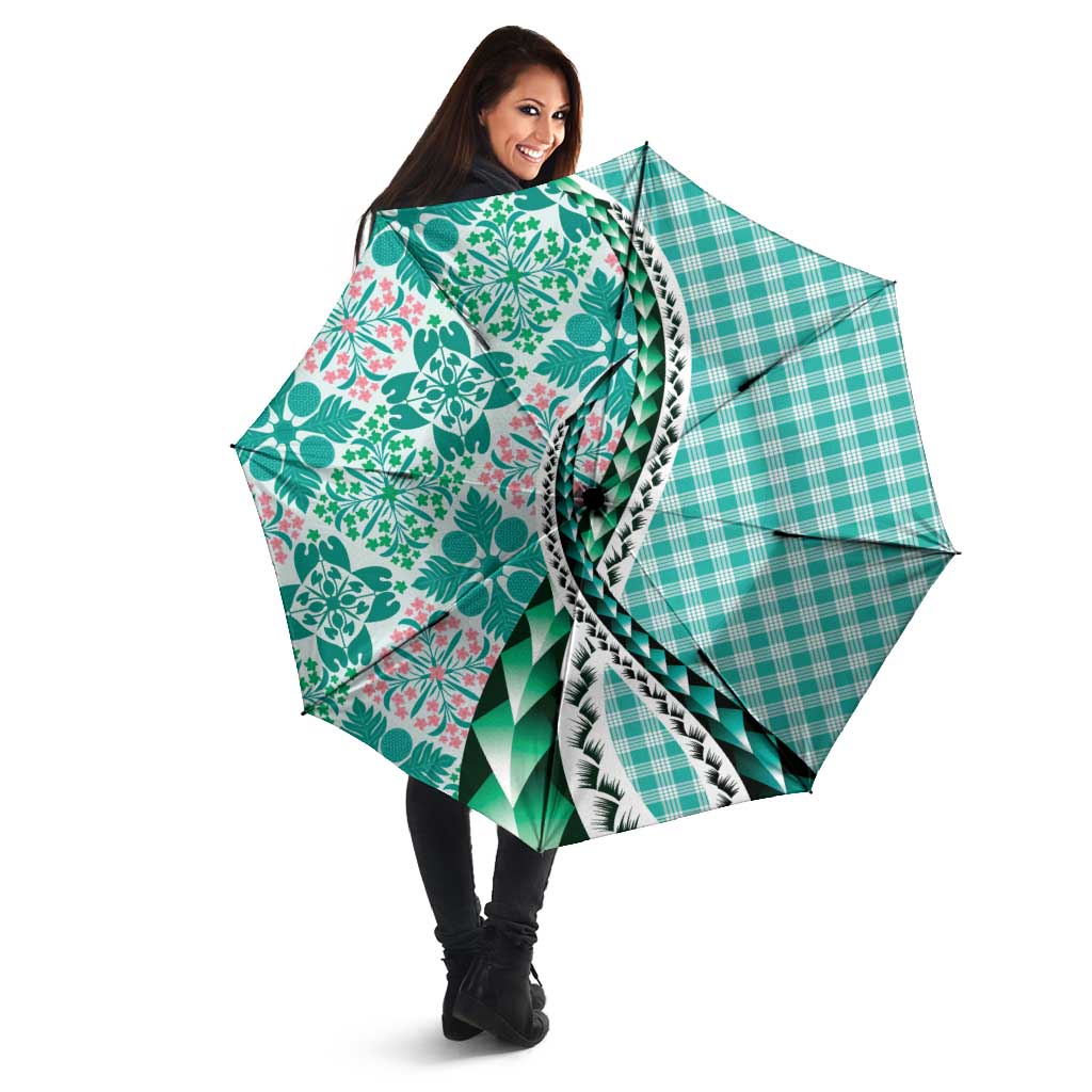 Aloha Vintage Palaka Floral Hawaiian Quilt Umbrella Polu Motif - Polynesian Pride