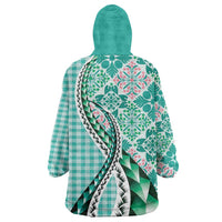 Aloha Vintage Palaka Floral Hawaiian Quilt Wearable Blanket Hoodie Polu Motif - Polynesian Pride