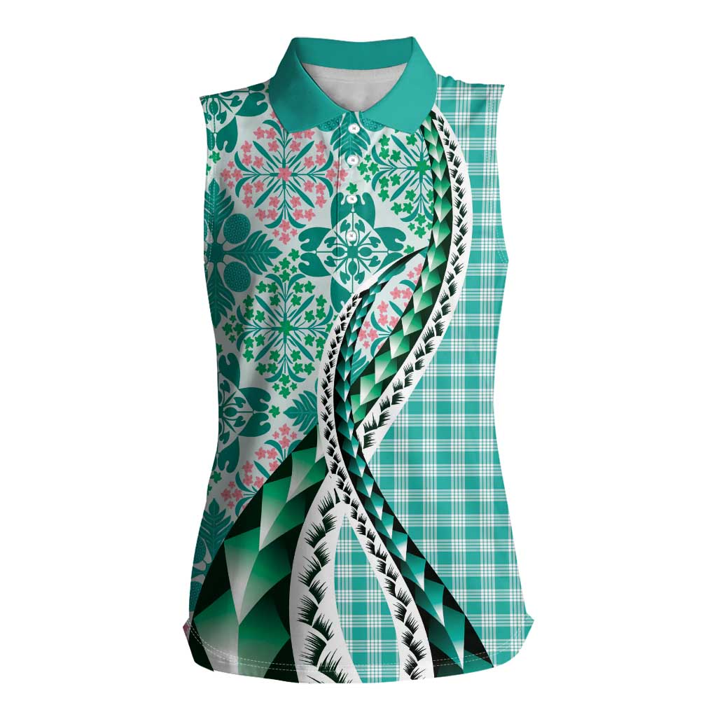 Aloha Vintage Palaka Floral Hawaiian Quilt Women Sleeveless Polo Shirt Polu Motif - Polynesian Pride
