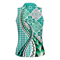 Aloha Vintage Palaka Floral Hawaiian Quilt Women Sleeveless Polo Shirt Polu Motif - Polynesian Pride