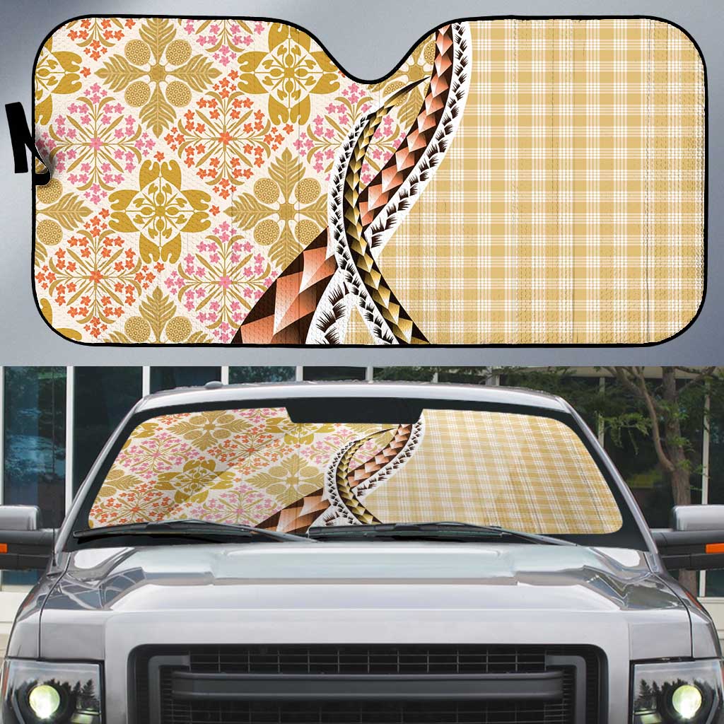 Aloha Vintage Palaka Floral Hawaiian Quilt Auto Sun Shade Melemele Motif - Polynesian Pride
