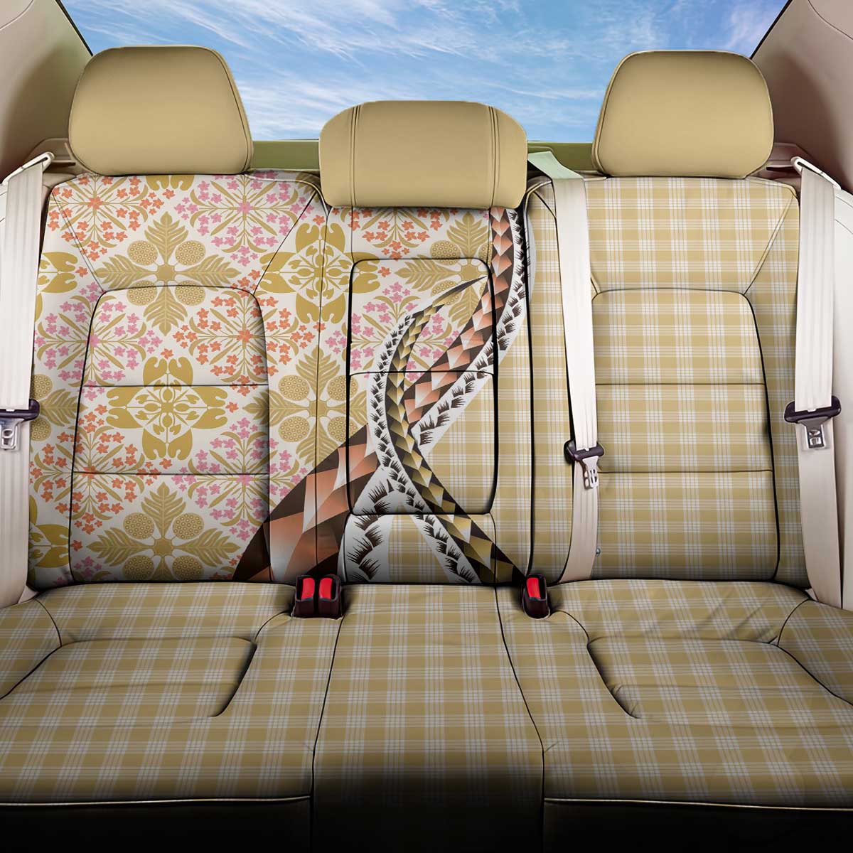 Aloha Vintage Palaka Floral Hawaiian Quilt Back Car Seat Cover Melemele Motif - Polynesian Pride