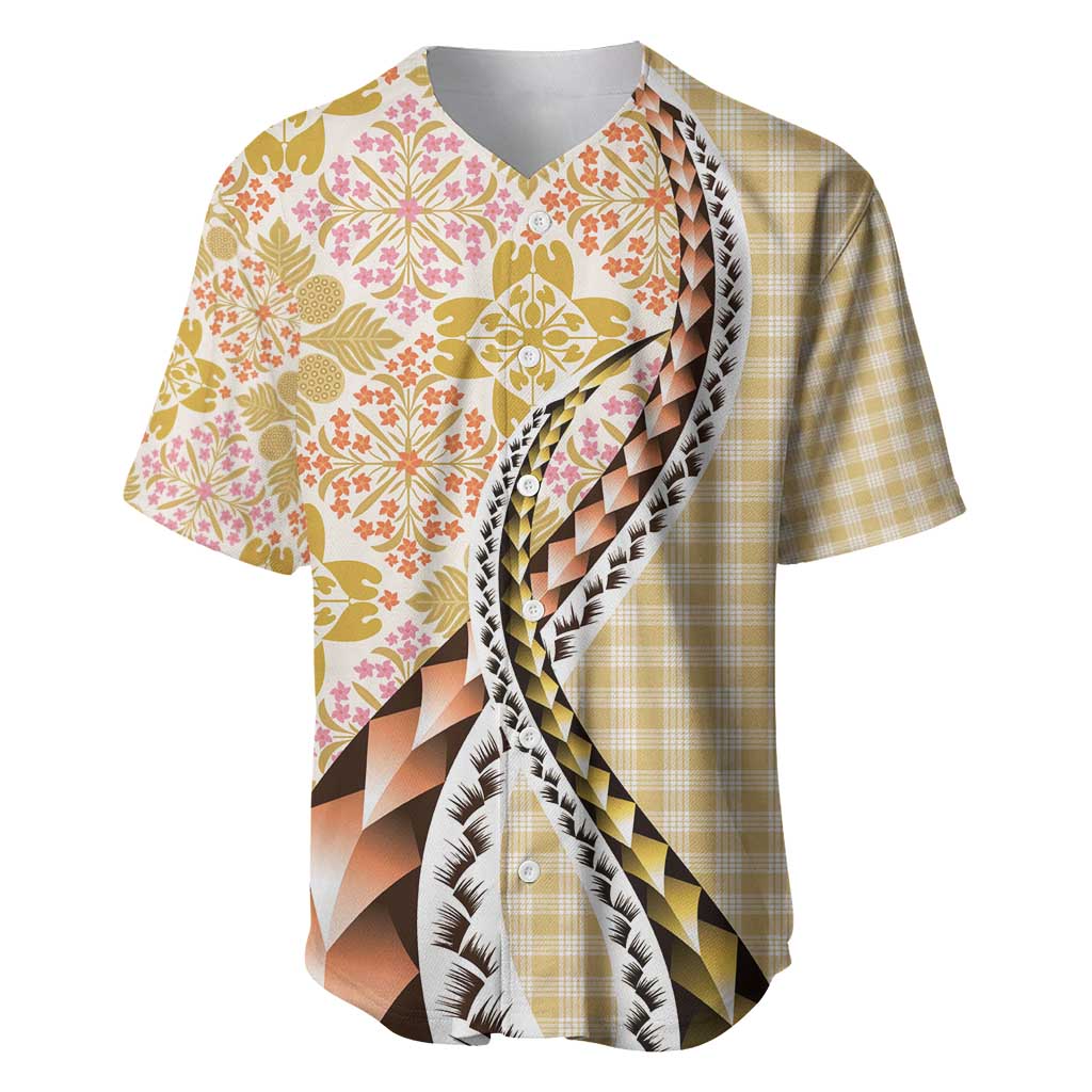 Aloha Vintage Palaka Floral Hawaiian Quilt Baseball Jersey Melemele Motif - Polynesian Pride