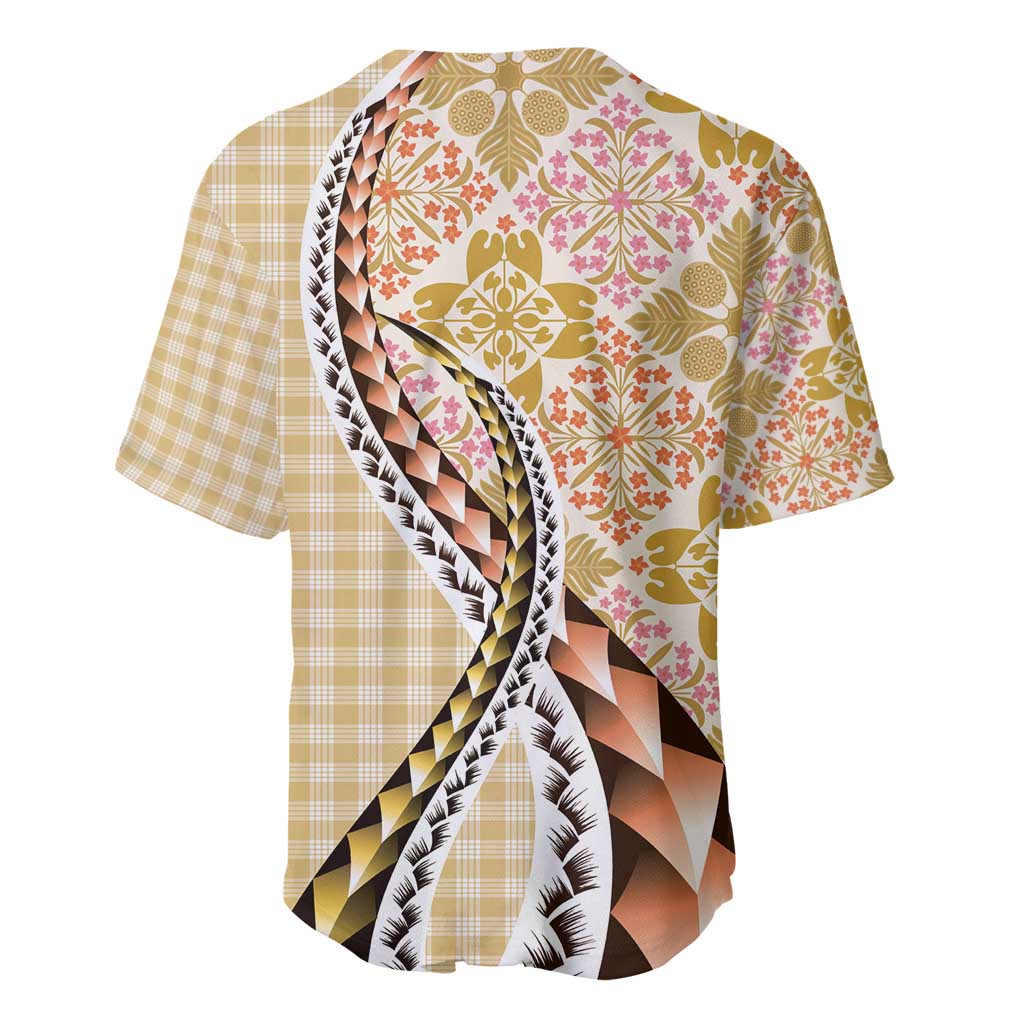 Aloha Vintage Palaka Floral Hawaiian Quilt Baseball Jersey Melemele Motif - Polynesian Pride
