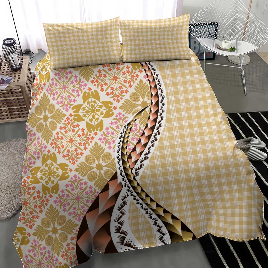 Aloha Vintage Palaka Floral Hawaiian Quilt Bedding Set Melemele Motif - Polynesian Pride