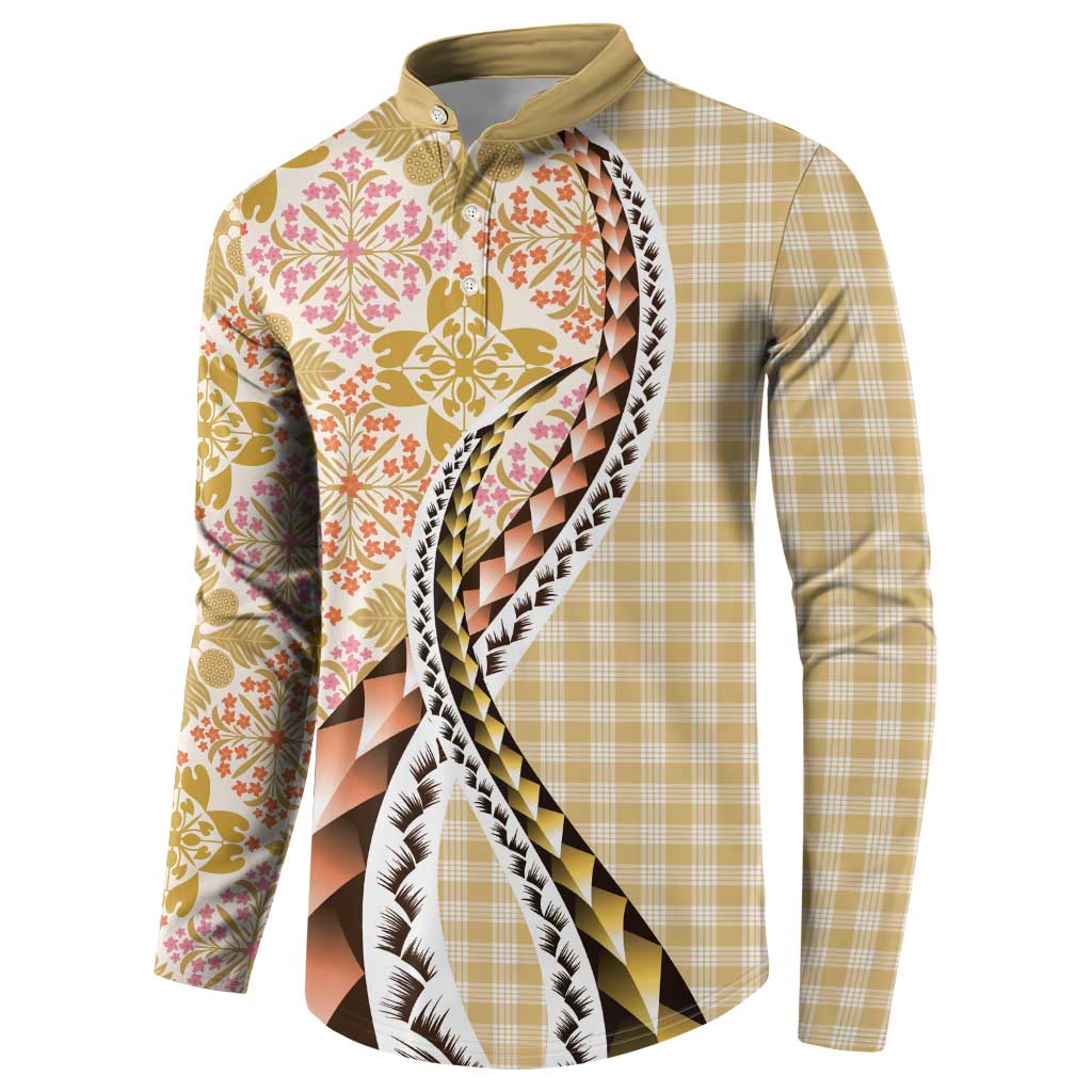 Aloha Vintage Palaka Floral Hawaiian Quilt Button Sweatshirt Melemele Motif - Polynesian Pride