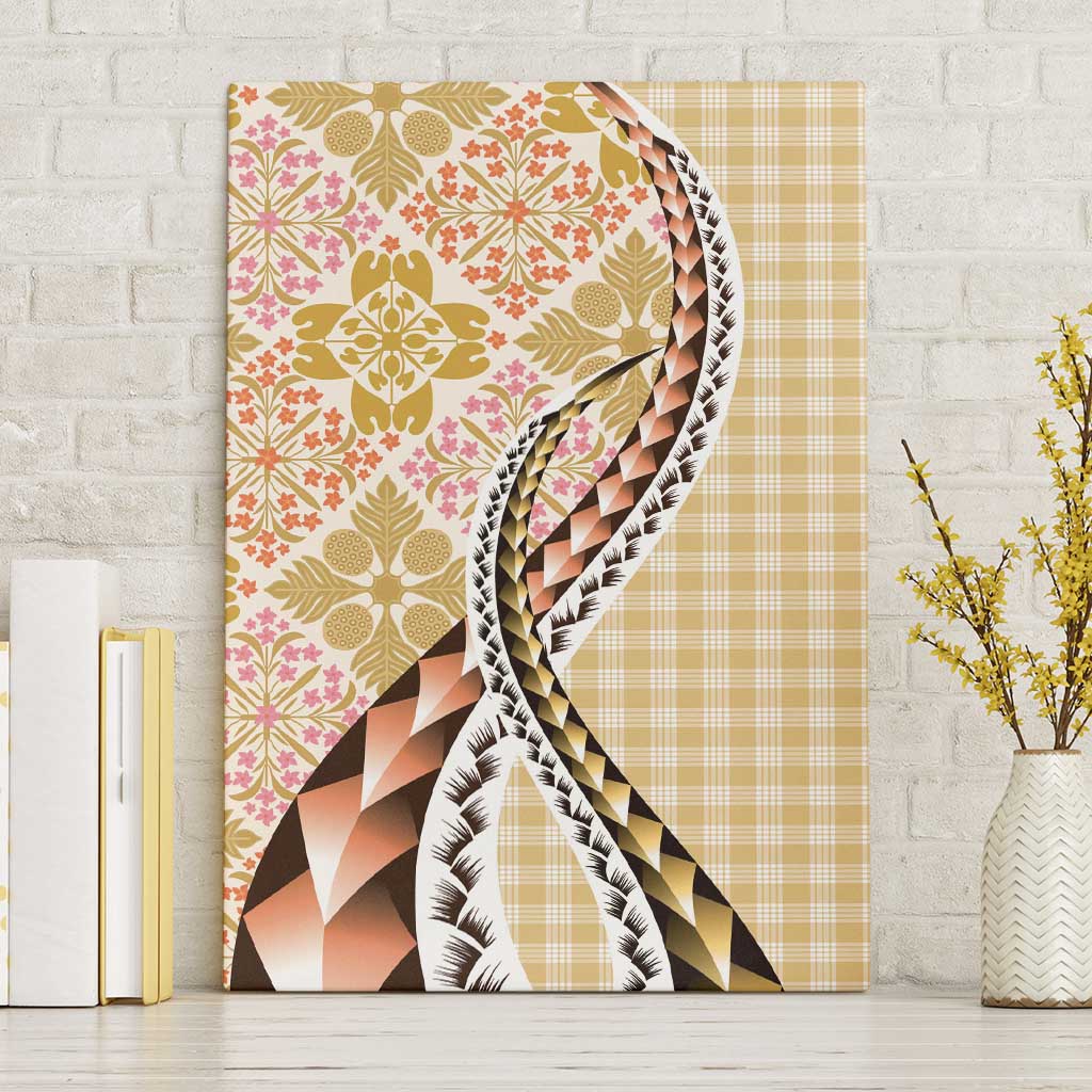 Aloha Vintage Palaka Floral Hawaiian Quilt Canvas Wall Art Melemele Motif - Polynesian Pride