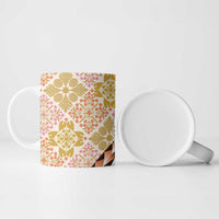 Aloha Vintage Palaka Floral Hawaiian Quilt Ceramic Mug Melemele Motif - Polynesian Pride