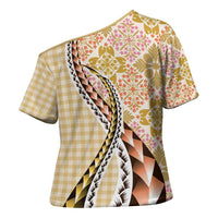 Aloha Vintage Palaka Floral Hawaiian Quilt Cross Shoulder Shirt Melemele Motif - Polynesian Pride