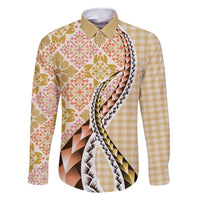 Aloha Vintage Palaka Floral Hawaiian Quilt Family Matching Long Sleeve Bodycon Dress and Hawaiian Shirt Melemele Motif - Polynesian Pride