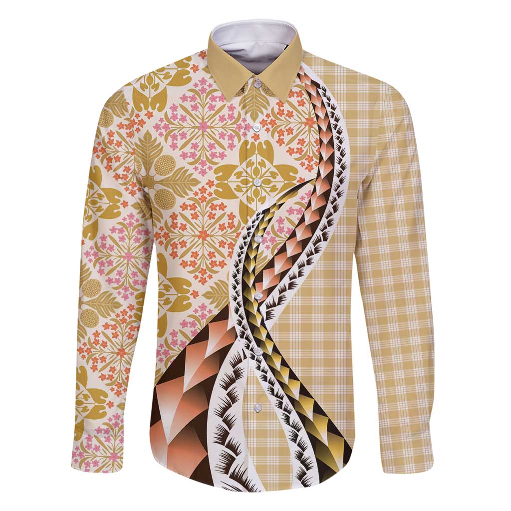 Aloha Vintage Palaka Floral Hawaiian Quilt Family Matching Mermaid Dress and Hawaiian Shirt Melemele Motif - Polynesian Pride