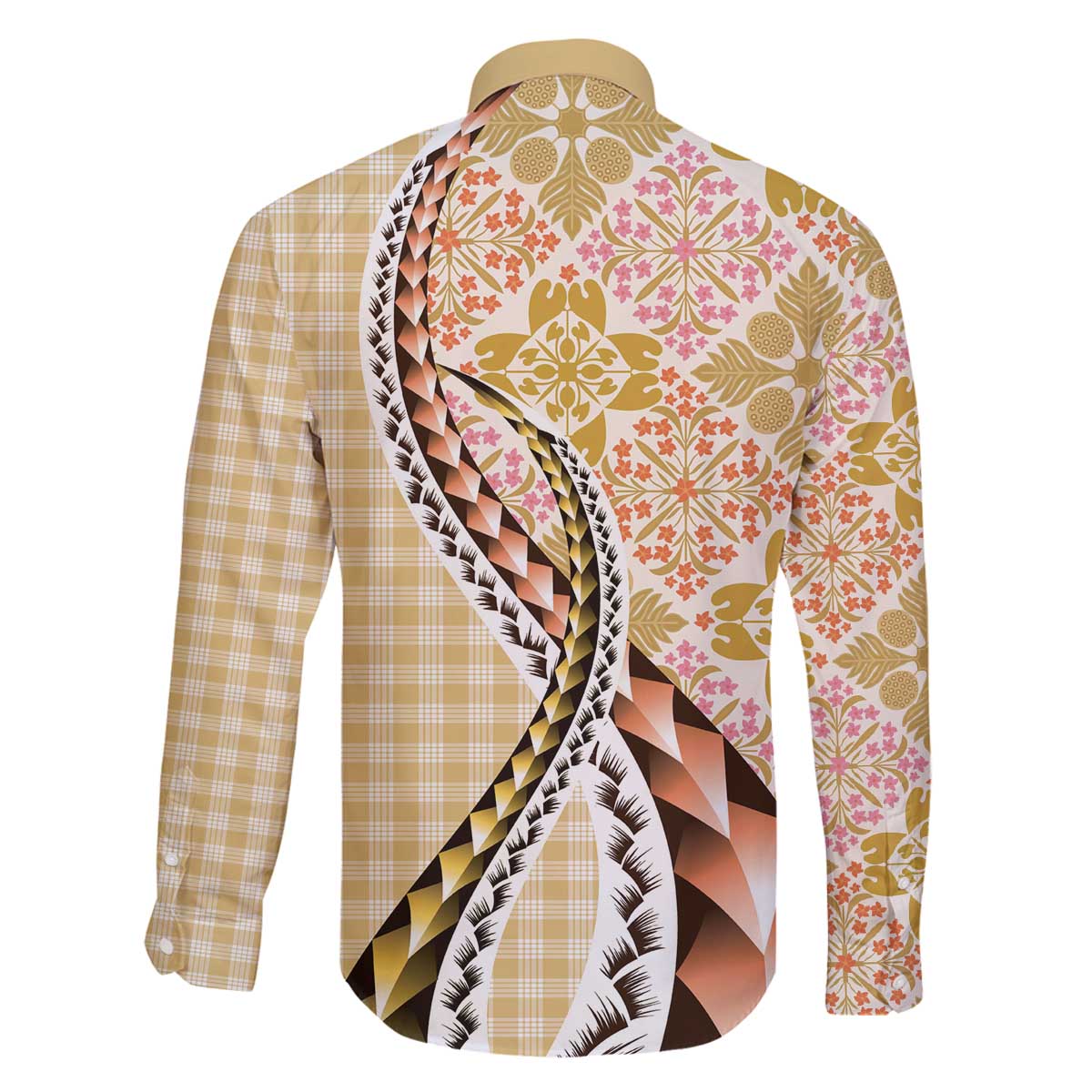 Aloha Vintage Palaka Floral Hawaiian Quilt Family Matching Off The Shoulder Long Sleeve Dress and Hawaiian Shirt Melemele Motif - Polynesian Pride