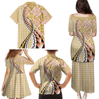 Aloha Vintage Palaka Floral Hawaiian Quilt Family Matching Puletasi and Hawaiian Shirt Melemele Motif - Polynesian Pride