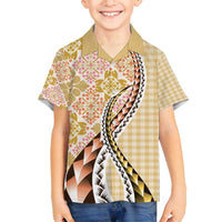 Aloha Vintage Palaka Floral Hawaiian Quilt Family Matching Puletasi and Hawaiian Shirt Melemele Motif - Polynesian Pride