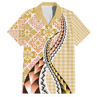 Aloha Vintage Palaka Floral Hawaiian Quilt Family Matching Short Sleeve Bodycon Dress and Hawaiian Shirt Melemele Motif - Polynesian Pride