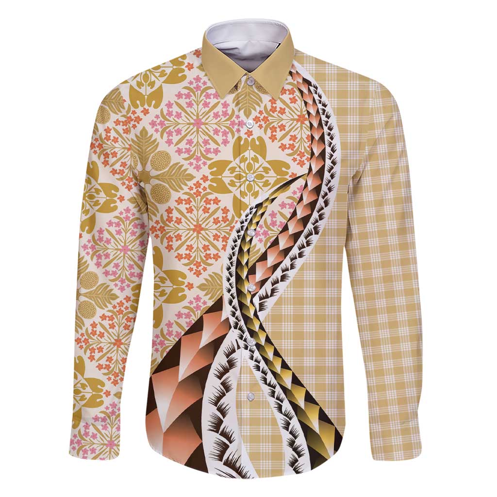 Aloha Vintage Palaka Floral Hawaiian Quilt Family Matching Short Sleeve Bodycon Dress and Hawaiian Shirt Melemele Motif - Polynesian Pride