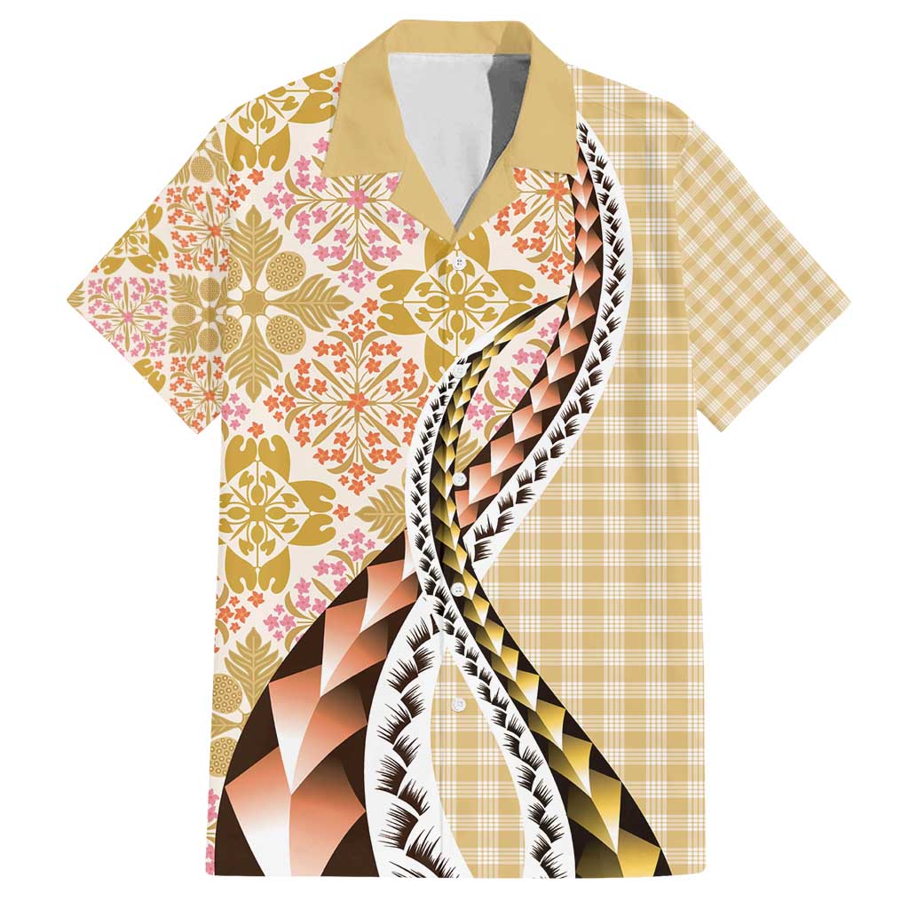 Aloha Vintage Palaka Floral Hawaiian Quilt Family Matching Tank Maxi Dress and Hawaiian Shirt Melemele Motif - Polynesian Pride