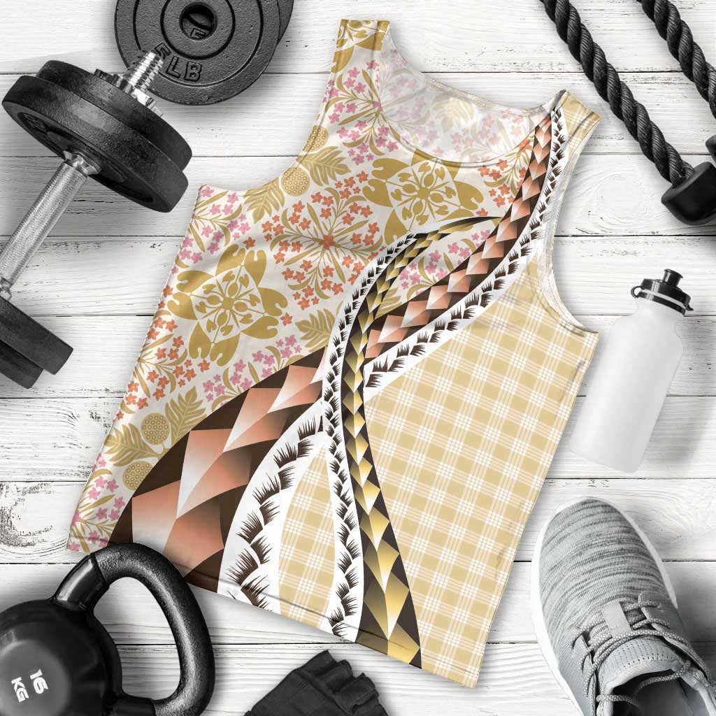 Aloha Vintage Palaka Floral Hawaiian Quilt Men Tank Top Melemele Motif - Polynesian Pride