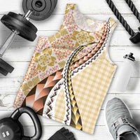 Aloha Vintage Palaka Floral Hawaiian Quilt Men Tank Top Melemele Motif - Polynesian Pride