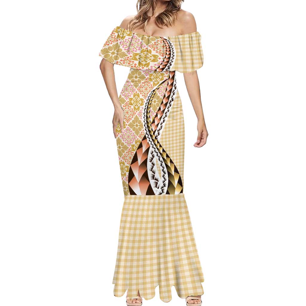 Aloha Vintage Palaka Floral Hawaiian Quilt Mermaid Dress Melemele Motif - Polynesian Pride