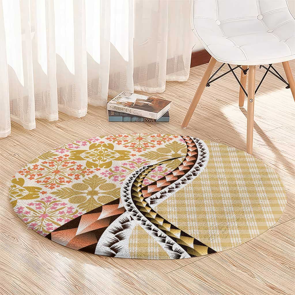 Aloha Vintage Palaka Floral Hawaiian Quilt Round Carpet Melemele Motif - Polynesian Pride