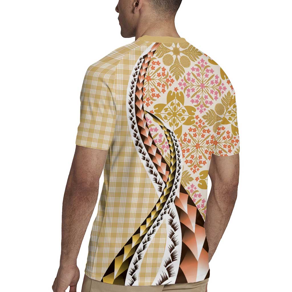 Aloha Vintage Palaka Floral Hawaiian Quilt Rugby Jersey Melemele Motif - Polynesian Pride