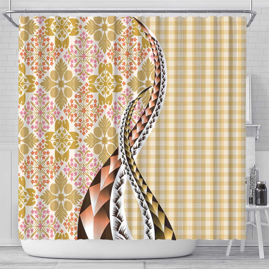 Aloha Vintage Palaka Floral Hawaiian Quilt Shower Curtain Melemele Motif - Polynesian Pride