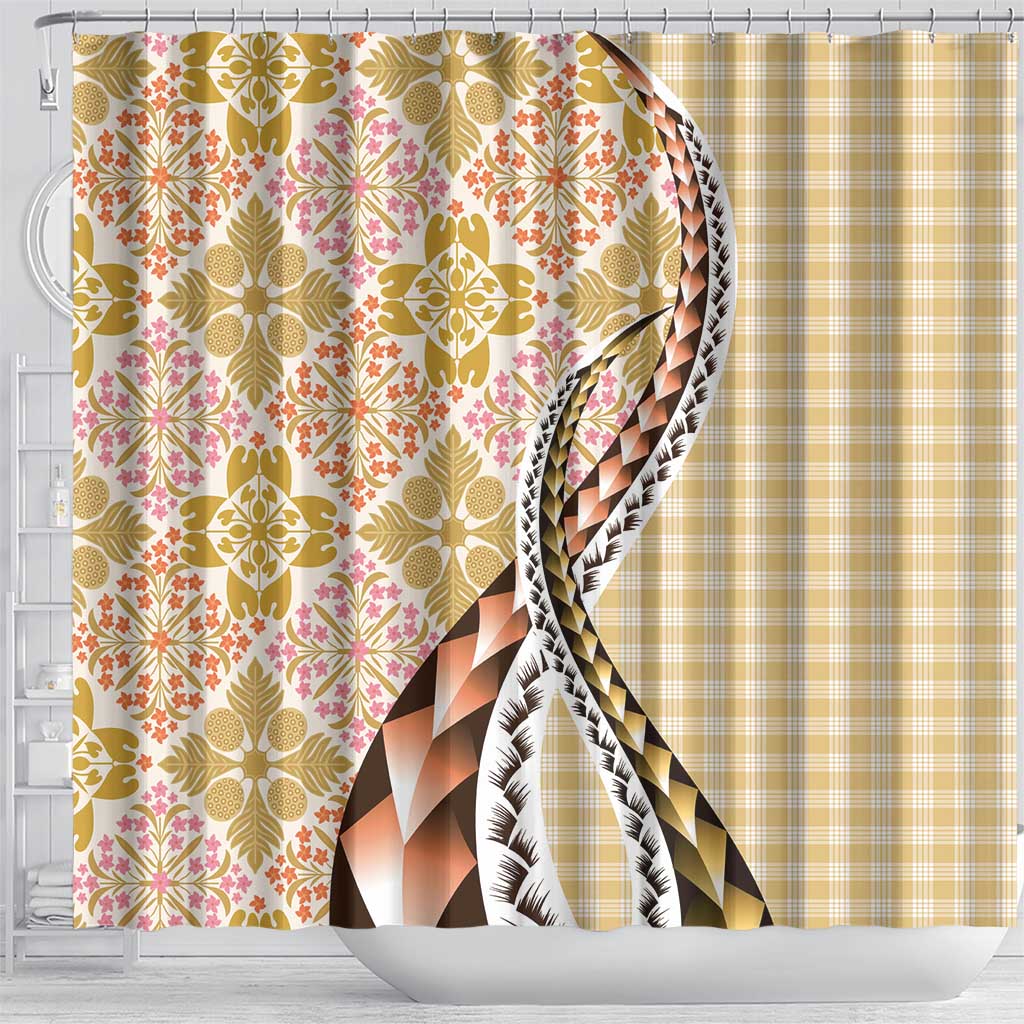 Aloha Vintage Palaka Floral Hawaiian Quilt Shower Curtain Melemele Motif - Polynesian Pride