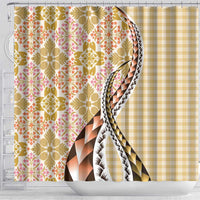 Aloha Vintage Palaka Floral Hawaiian Quilt Shower Curtain Melemele Motif - Polynesian Pride