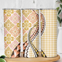 Aloha Vintage Palaka Floral Hawaiian Quilt Skinny Tumbler Melemele Motif - Polynesian Pride