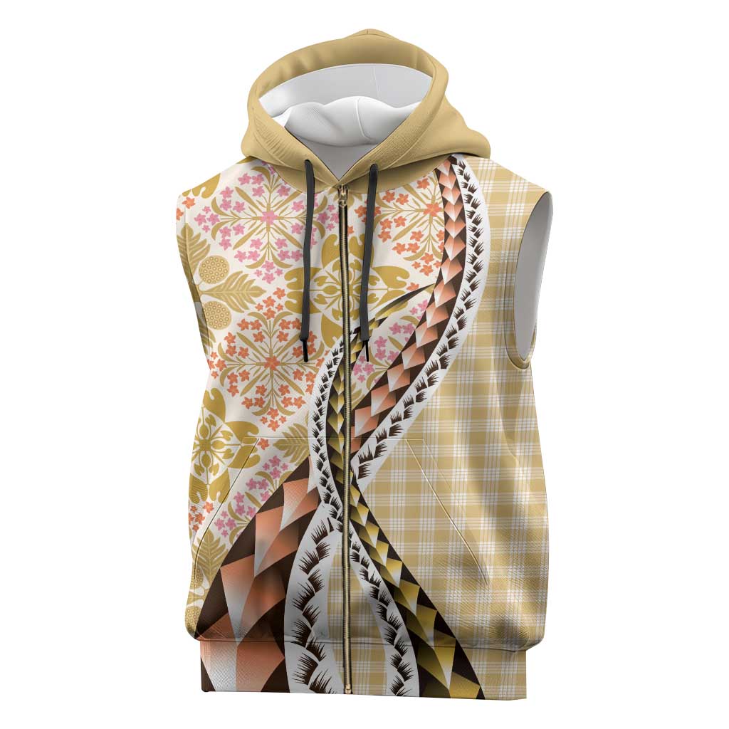 Aloha Vintage Palaka Floral Hawaiian Quilt Sleeveless Zip Hoodie Melemele Motif - Polynesian Pride