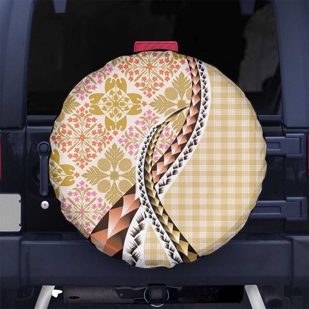 Aloha Vintage Palaka Floral Hawaiian Quilt Spare Tire Cover Melemele Motif - Polynesian Pride