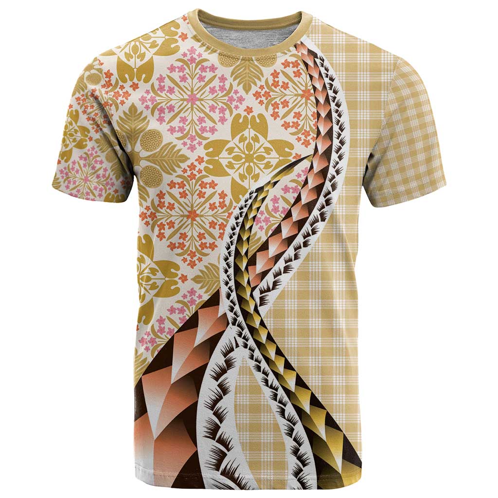 Aloha Vintage Palaka Floral Hawaiian Quilt T Shirt Melemele Motif - Polynesian Pride