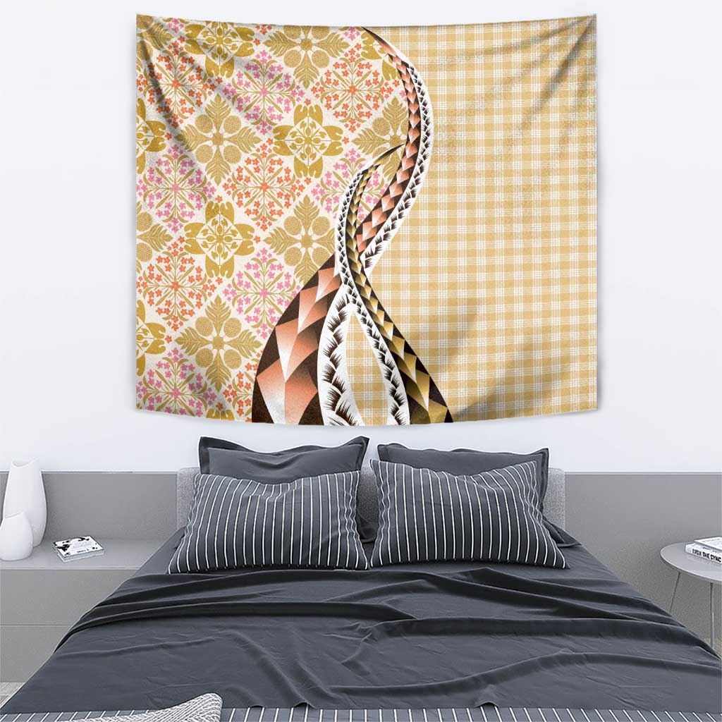 Aloha Vintage Palaka Floral Hawaiian Quilt Tapestry Melemele Motif - Polynesian Pride