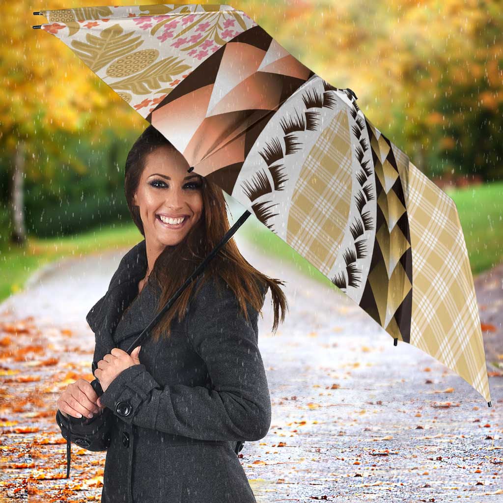 Aloha Vintage Palaka Floral Hawaiian Quilt Umbrella Melemele Motif - Polynesian Pride