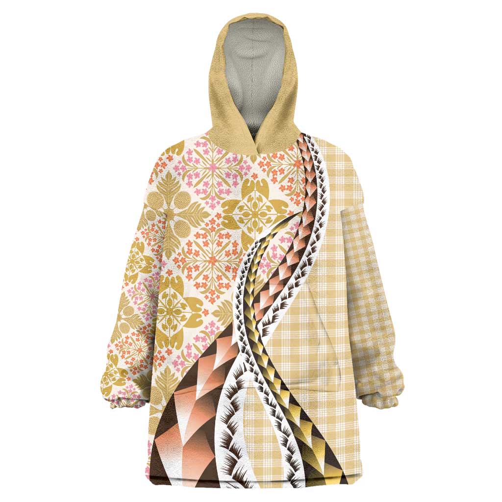 Aloha Vintage Palaka Floral Hawaiian Quilt Wearable Blanket Hoodie Melemele Motif - Polynesian Pride