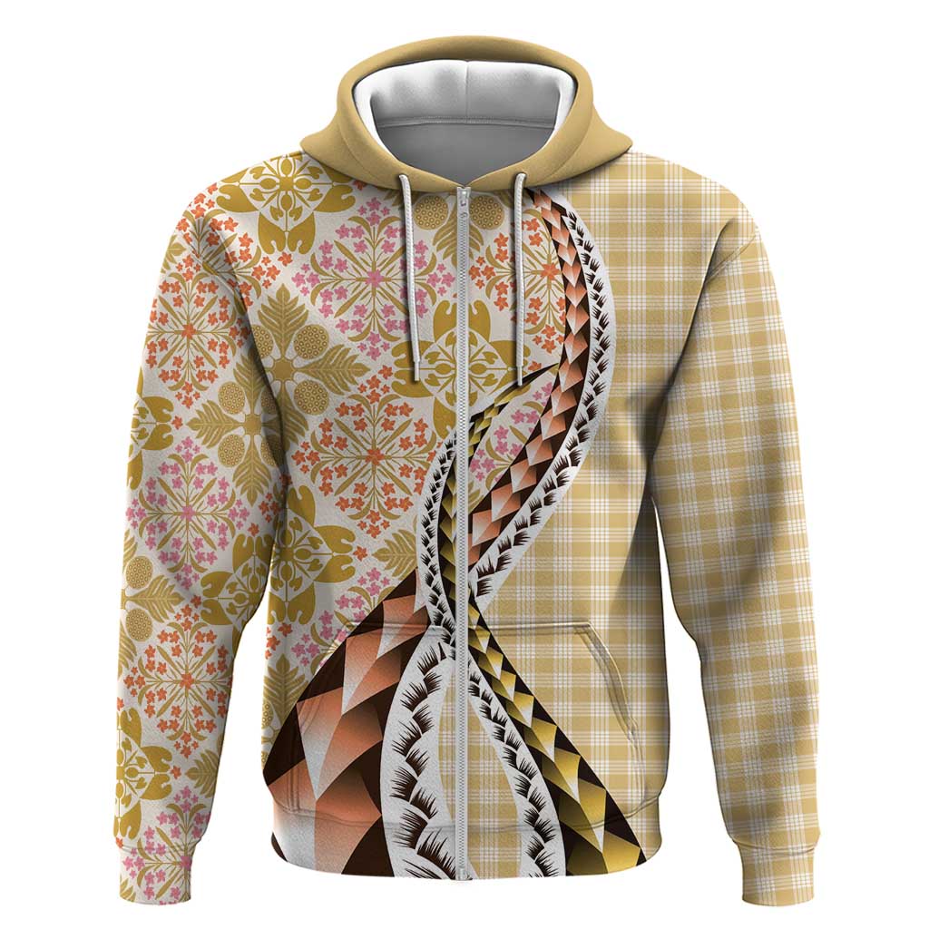 Aloha Vintage Palaka Floral Hawaiian Quilt Zip Hoodie Melemele Motif - Polynesian Pride