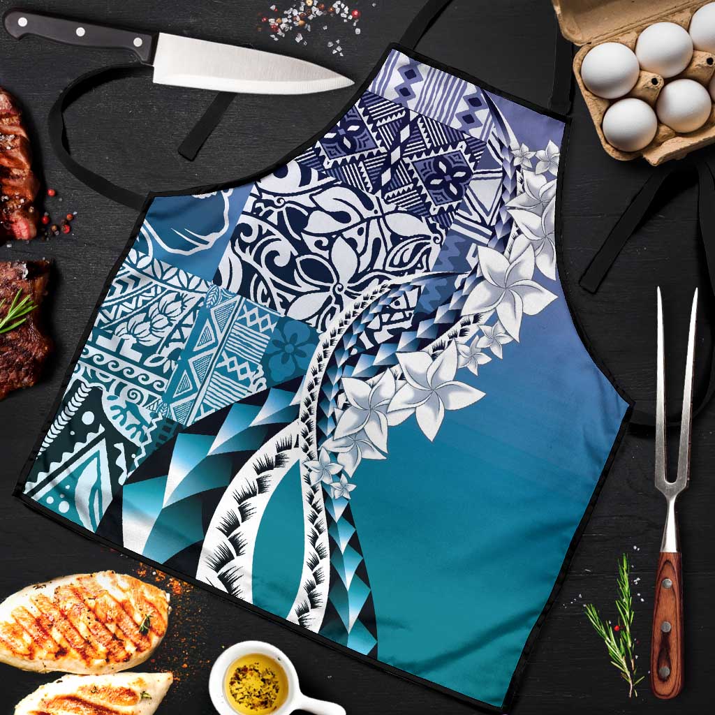 Aloha Vintage Plumeria Hawaiian Tapa Pattern Apron Blue Hawaiian Tapa Pattern LT9 Blue - Polynesian Pride