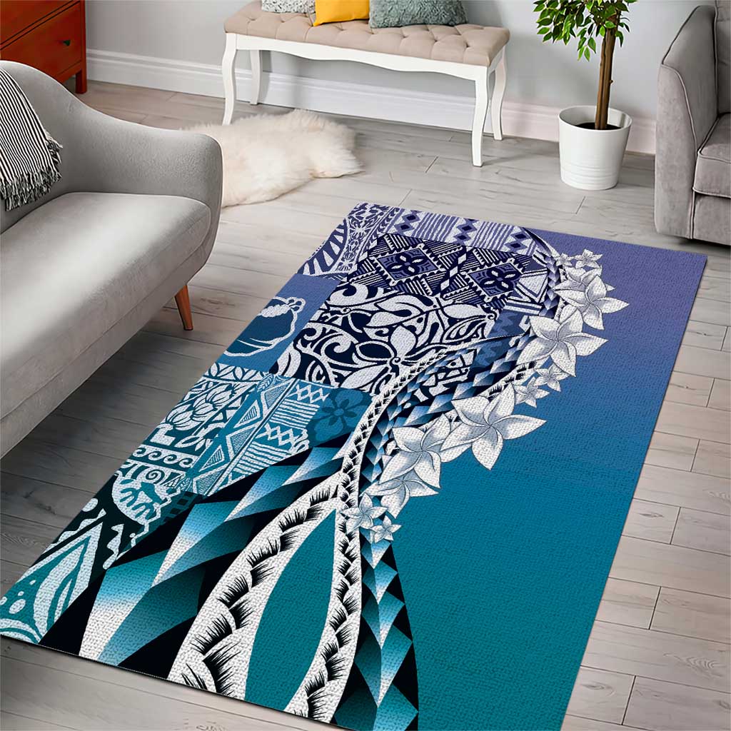 Aloha Vintage Plumeria Hawaiian Tapa Pattern Area Rug Blue Hawaiian Tapa Pattern - Polynesian Pride