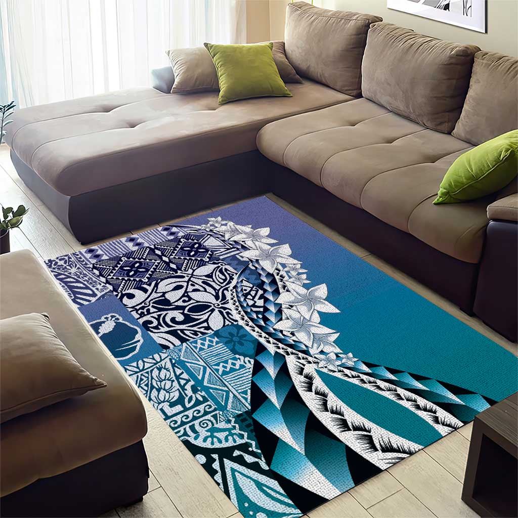 Aloha Vintage Plumeria Hawaiian Tapa Pattern Area Rug Blue Hawaiian Tapa Pattern - Polynesian Pride