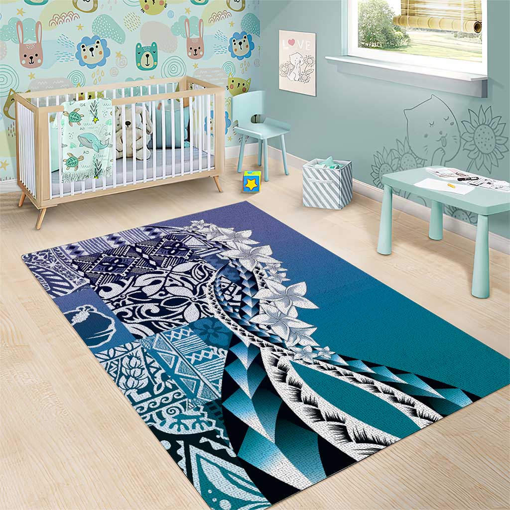Aloha Vintage Plumeria Hawaiian Tapa Pattern Area Rug Blue Hawaiian Tapa Pattern - Polynesian Pride