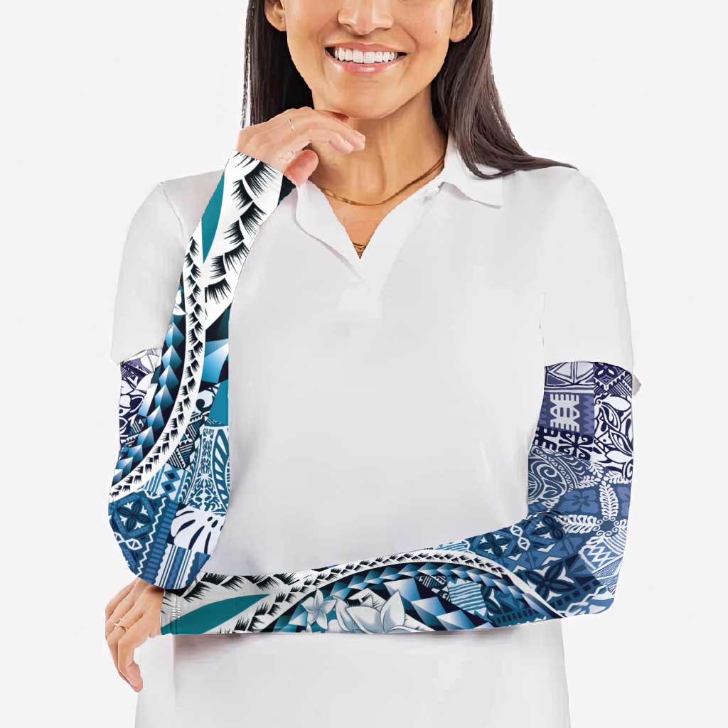 Aloha Vintage Plumeria Hawaiian Tapa Pattern Arm Sleeves Blue Hawaiian Tapa Pattern - Polynesian Pride