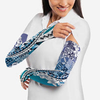 Aloha Vintage Plumeria Hawaiian Tapa Pattern Arm Sleeves Blue Hawaiian Tapa Pattern - Polynesian Pride